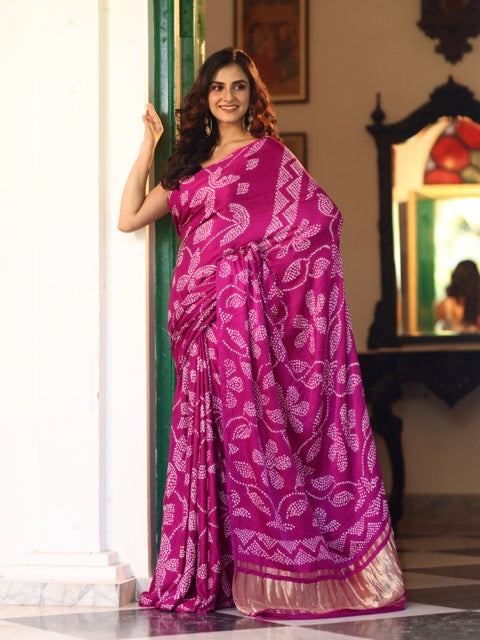 floral-theme-orchid-purple-pure-gajji-silk-bandhani-saree