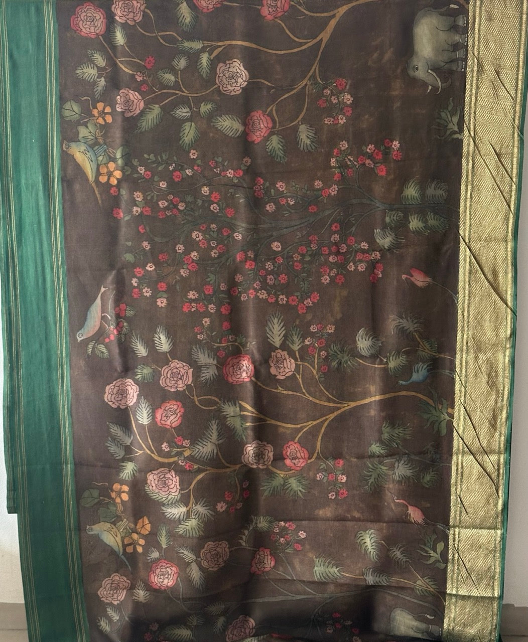 floral-theme-organza-silk-kalamkari-saree-in-brown-colour