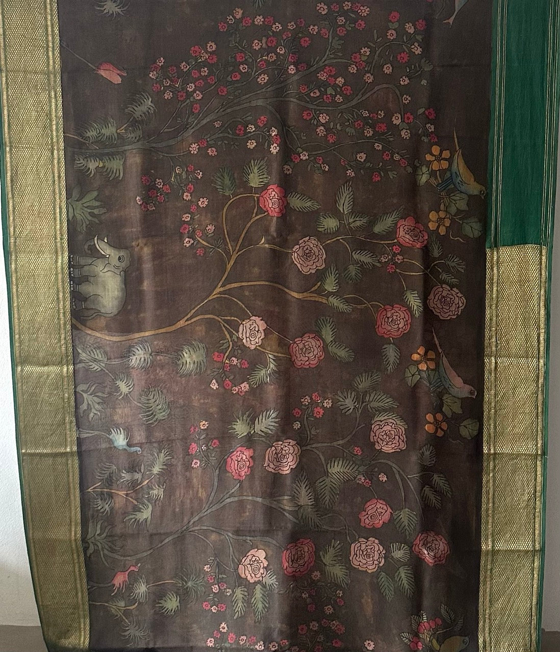 floral-theme-organza-silk-kalamkari-saree-in-brown-colour