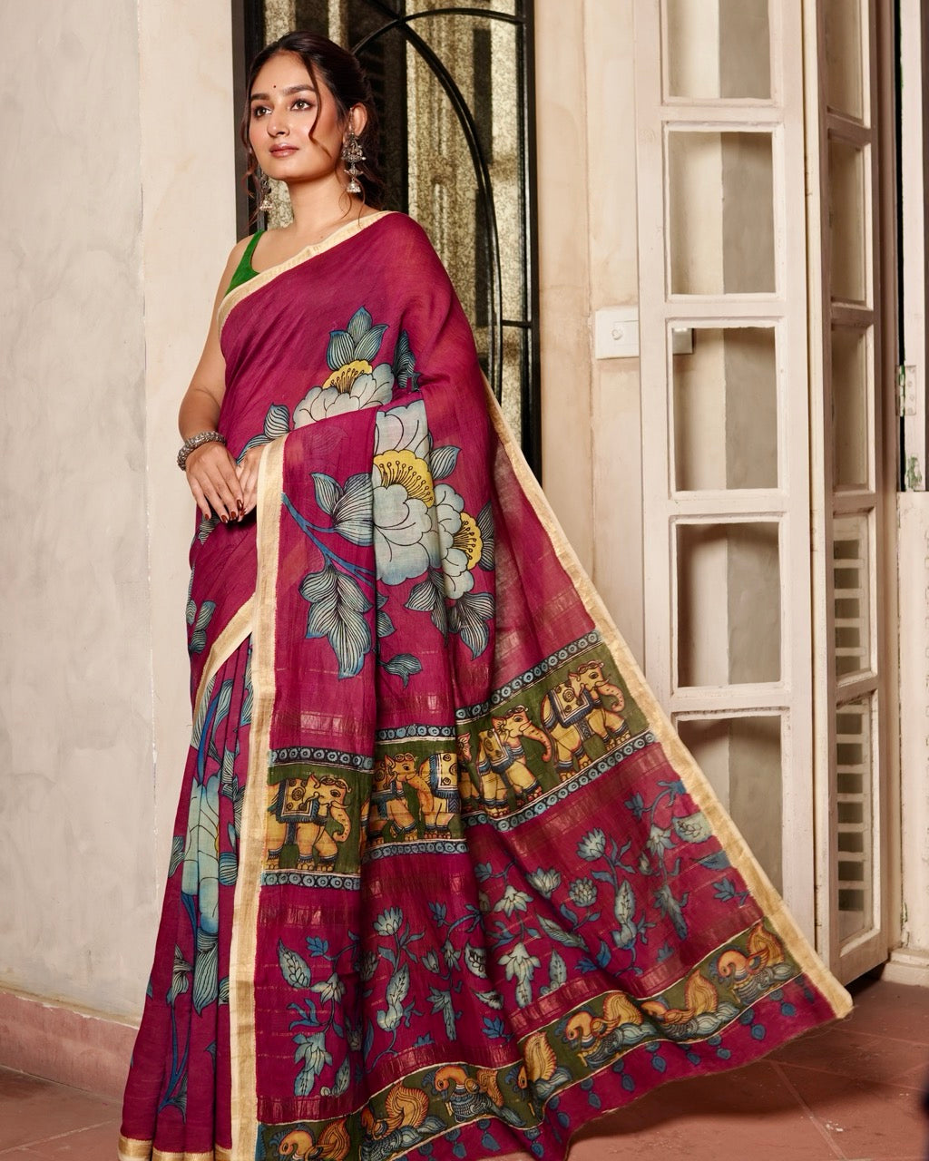 gaj-gulab-chitra-chanderi-kalamkari-saree