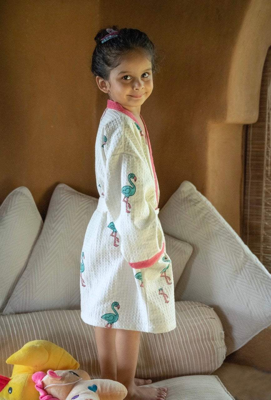 flamingo printed handmade cotton girls bathrobes wholesale and retail shipping to Philippines and Malaysia