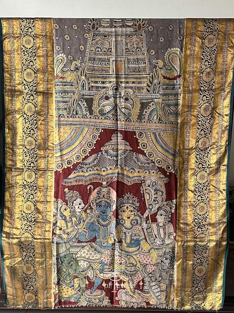 Lord Ram and Devi Sita Theme Handloom Kanchi Pattu Kalamkari Dupatta