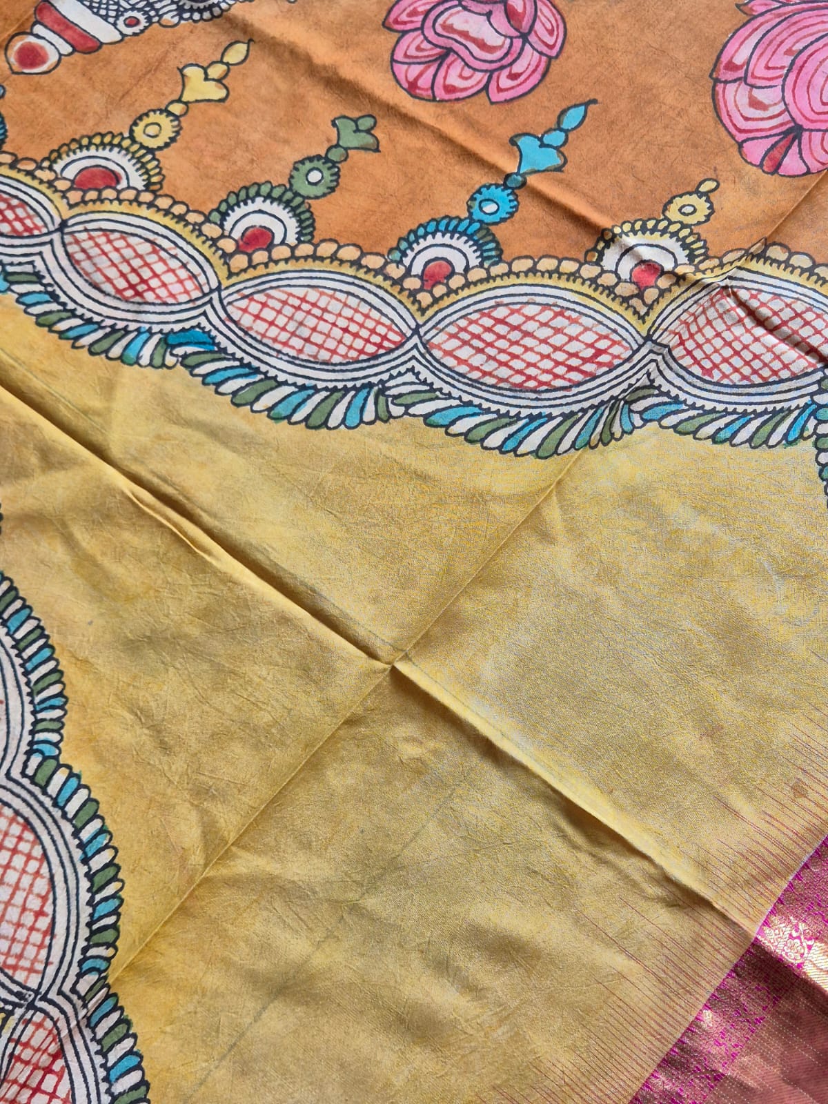 goddess-lakshmi-kanchipattu-kalamkari-dupatta