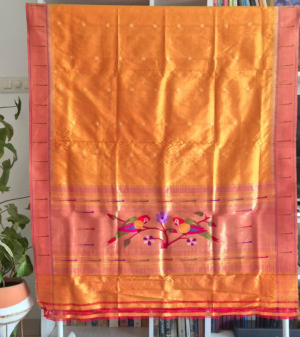 Golden Yellow Handloom Silk Paithani Dupatta with Single Muniya Border