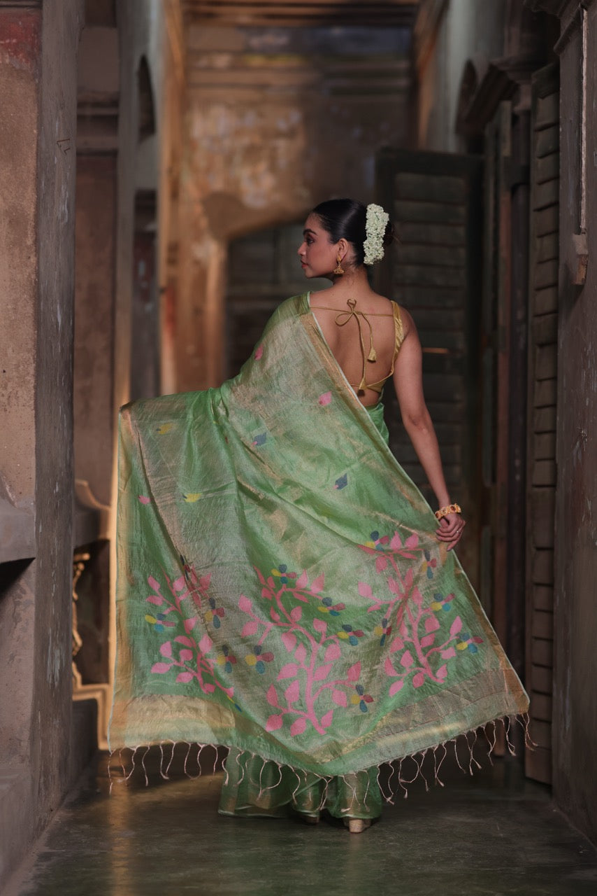green-base-with-pink-stems-handloom-tissue-silk-saree-with-jamdani-weaving