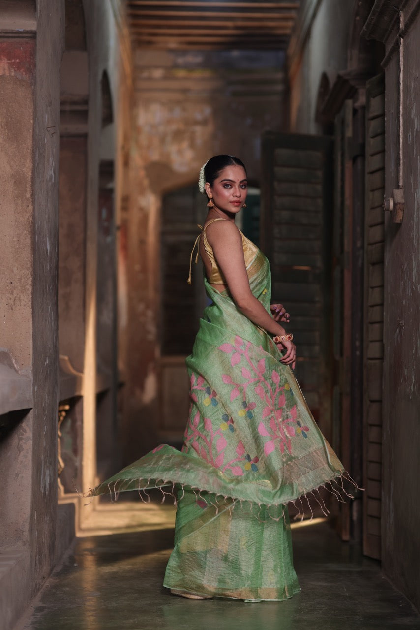 green-base-with-pink-stems-handloom-tissue-silk-saree-with-jamdani-weaving