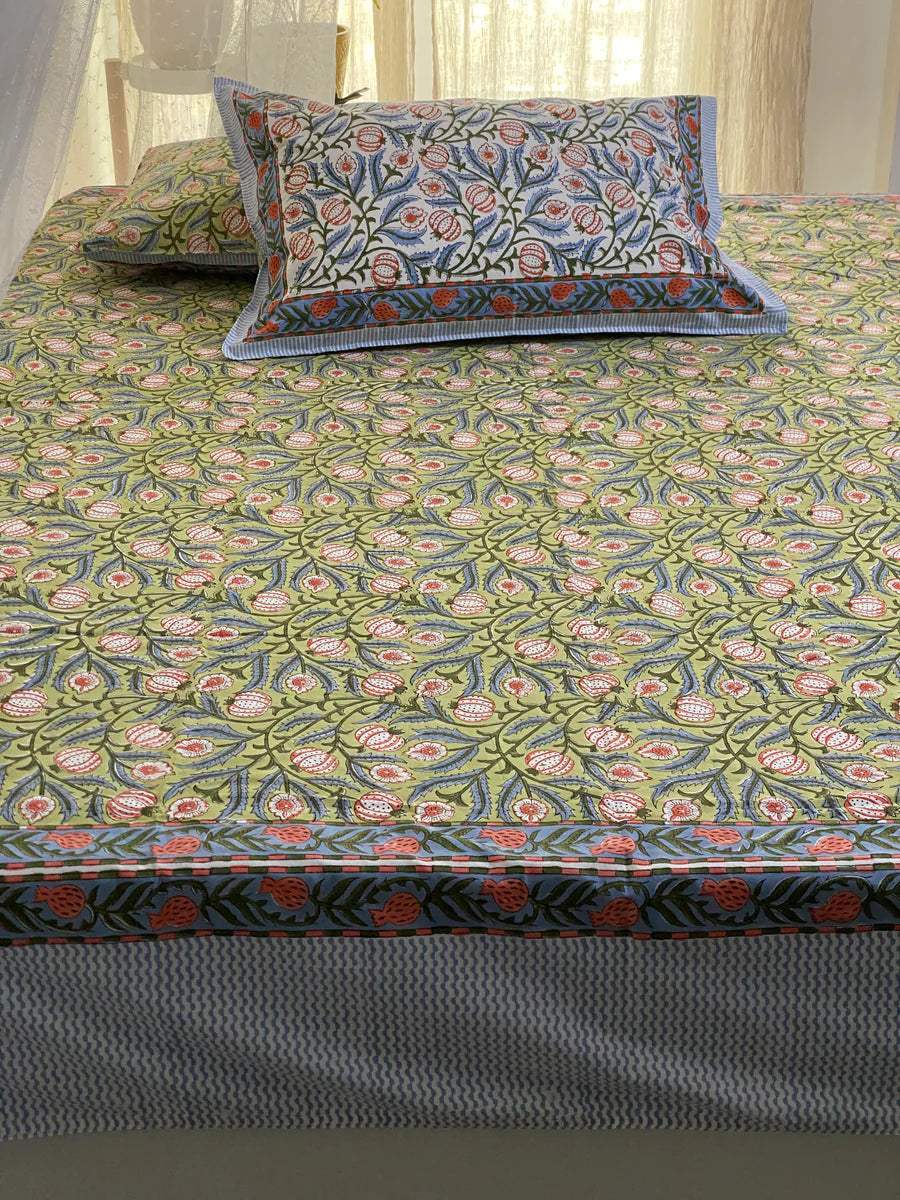 green-blue-double-cotton-bedsheet-side-view