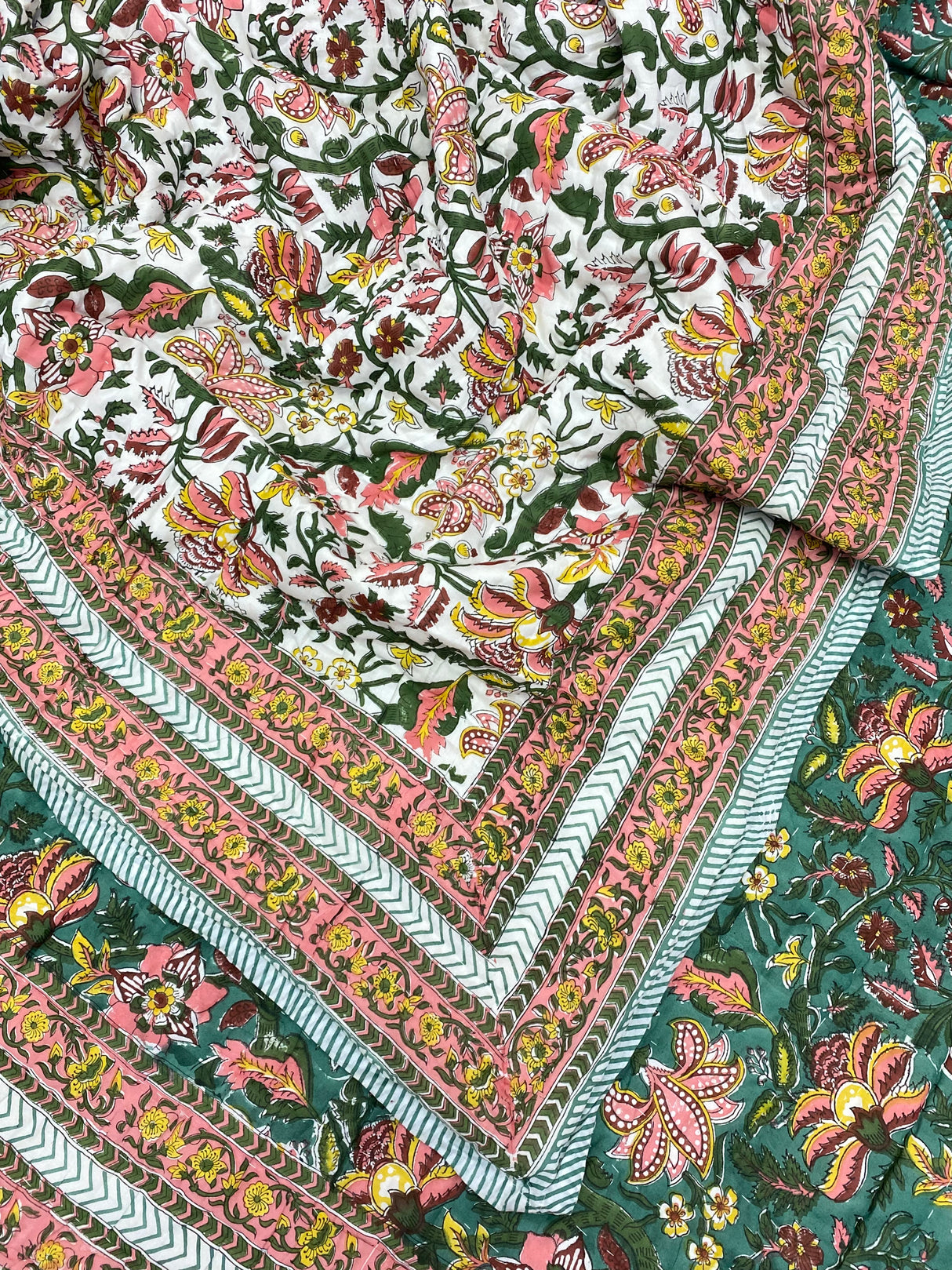 green-brown-king-cotton-quilt-folded-view