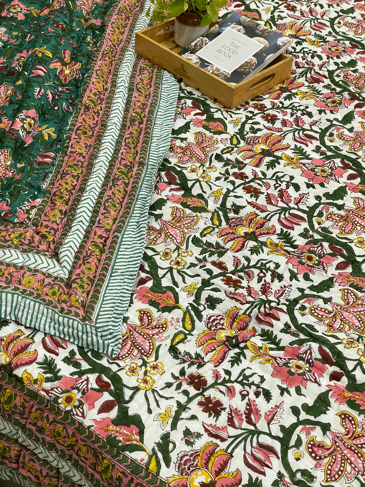 green-brown-king-cotton-quilt-laid-out-view