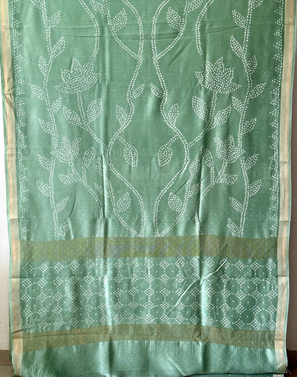 Green Chanderi Cotton Silk Half And Half Bandhani Saree