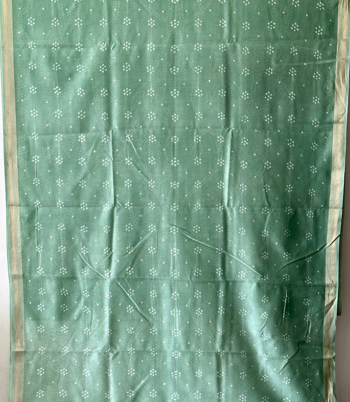 Green Chanderi Cotton Silk Half And Half Bandhani Saree