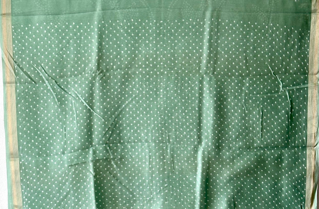 Green Chanderi Cotton Silk Half And Half Bandhani Saree