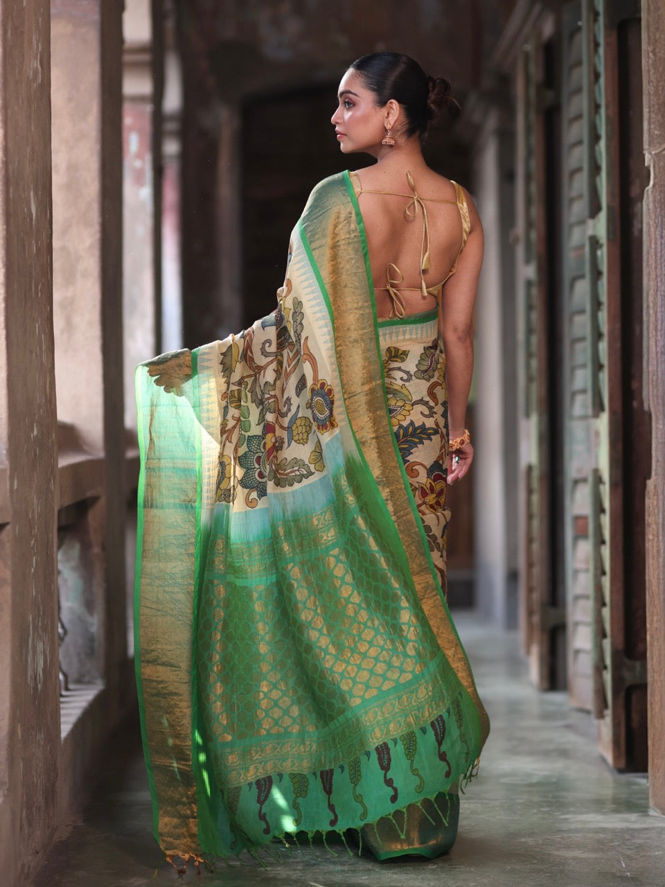 Verdant Grace Cotton Silk Kalamkari Saree