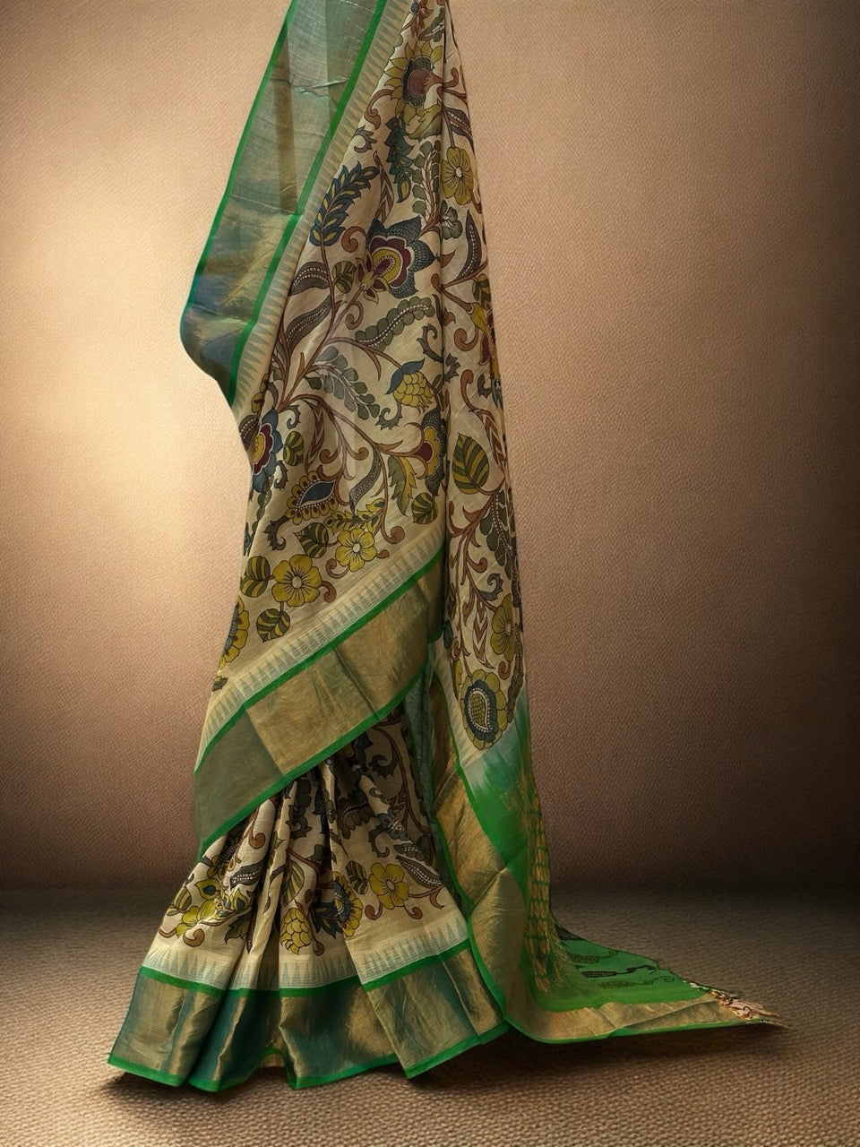 green-chettinad-silk-cotton-kalamkari-saree-front-view
