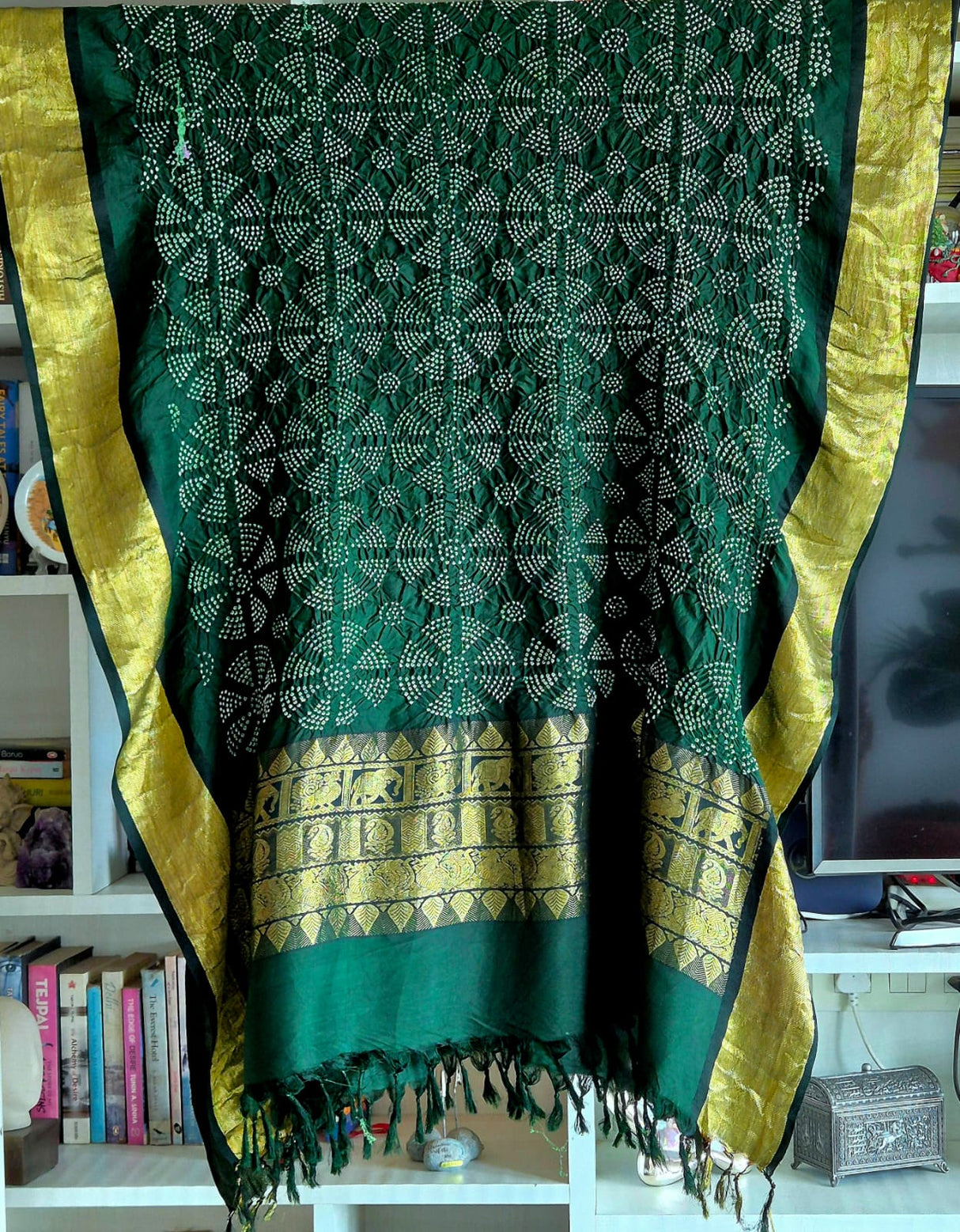 Meherbandh - Green Kanjivaram Silk Bandhani Dupatta