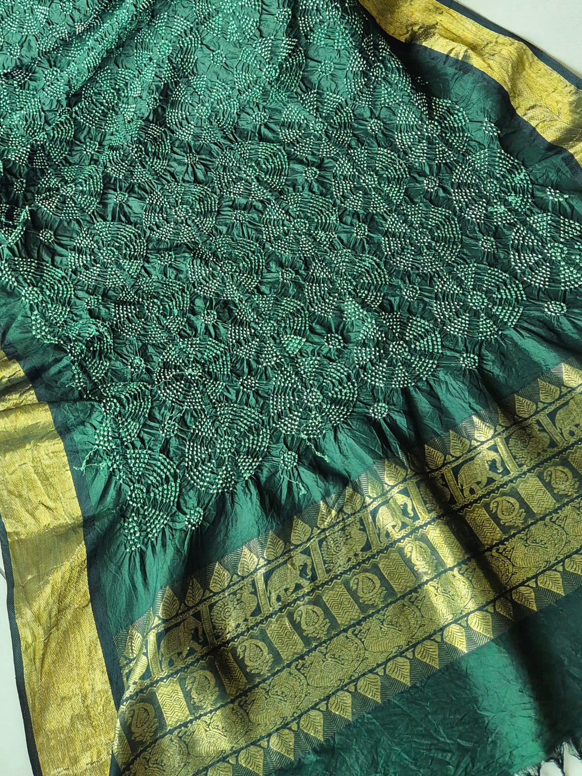 Meherbandh - Green Kanjivaram Silk Bandhani Dupatta