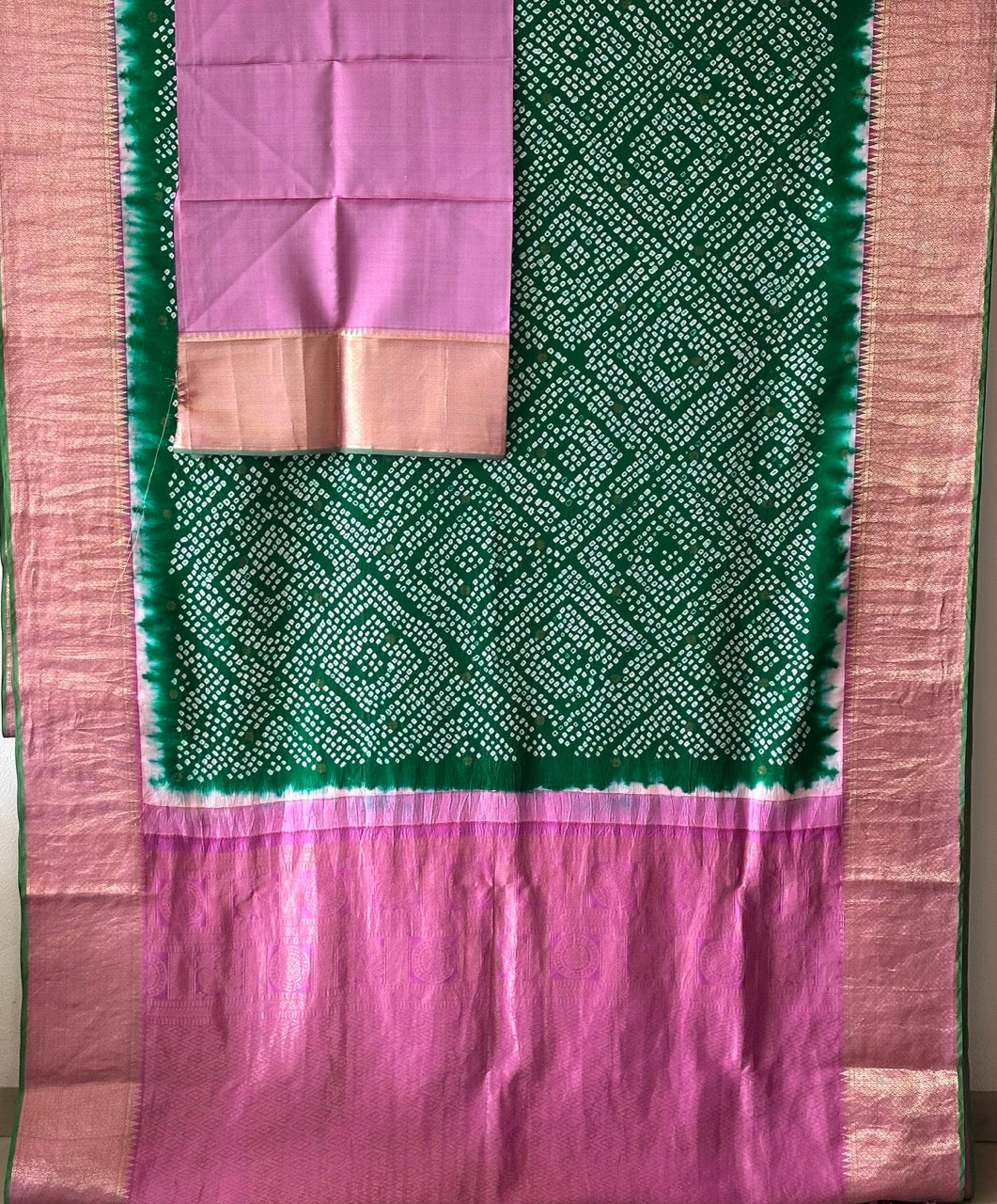 green-kanjivaram-silk-bandhani-saree
