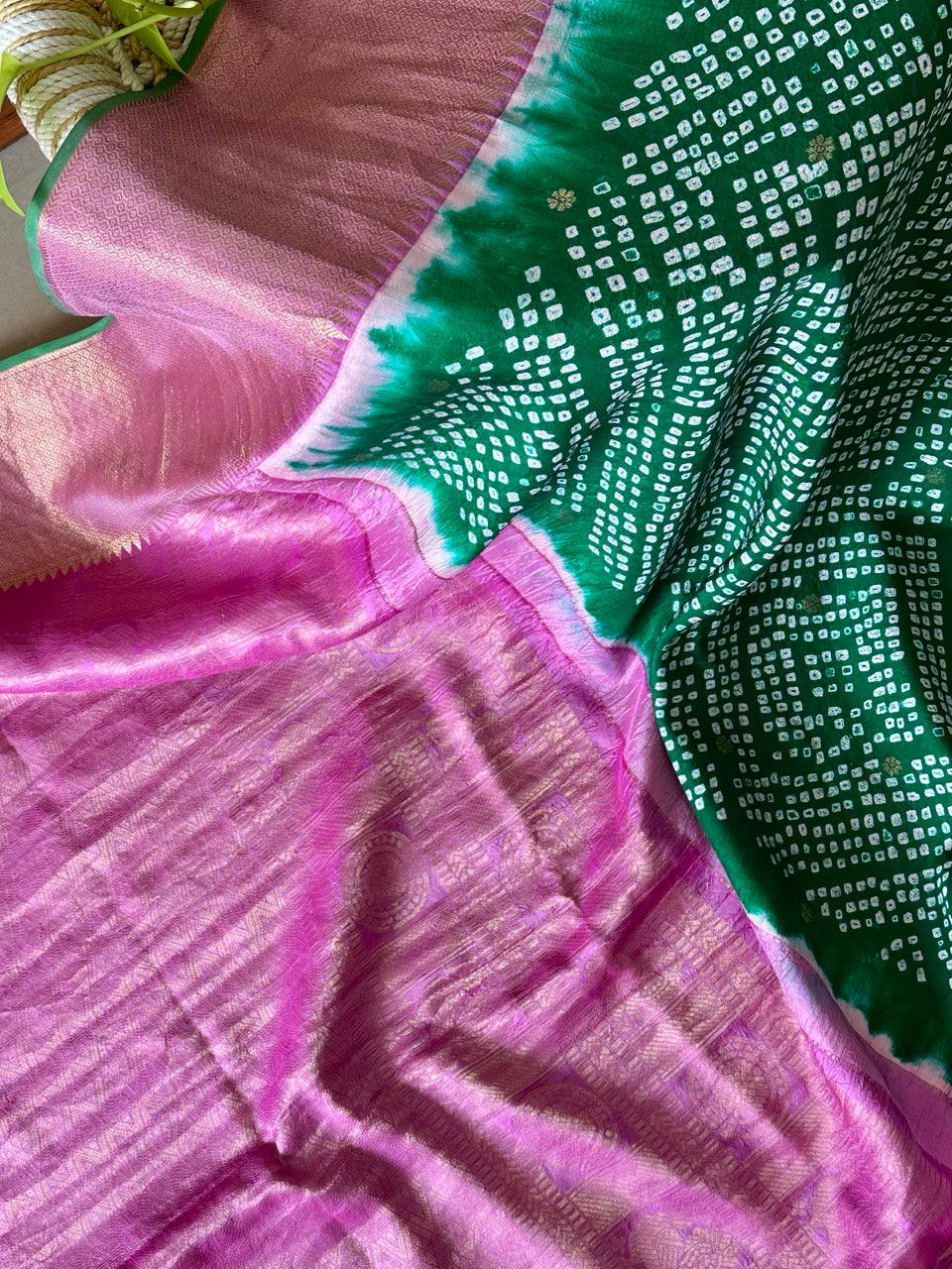green-kanjivaram-silk-bandhani-saree