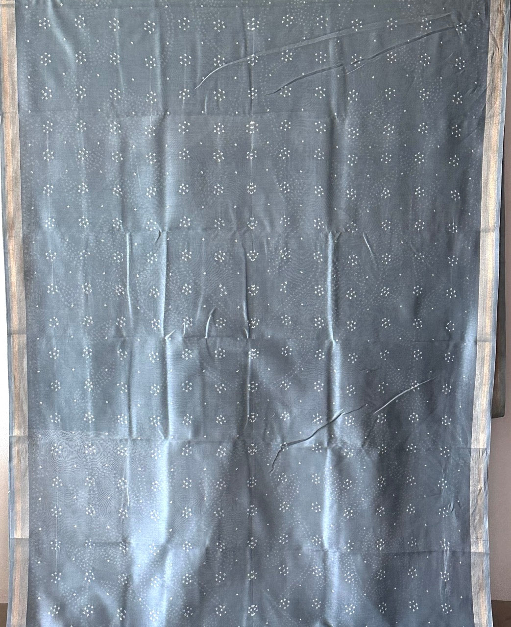 Grey Chanderi Cotton Silk Half And Half Bandhani Saree