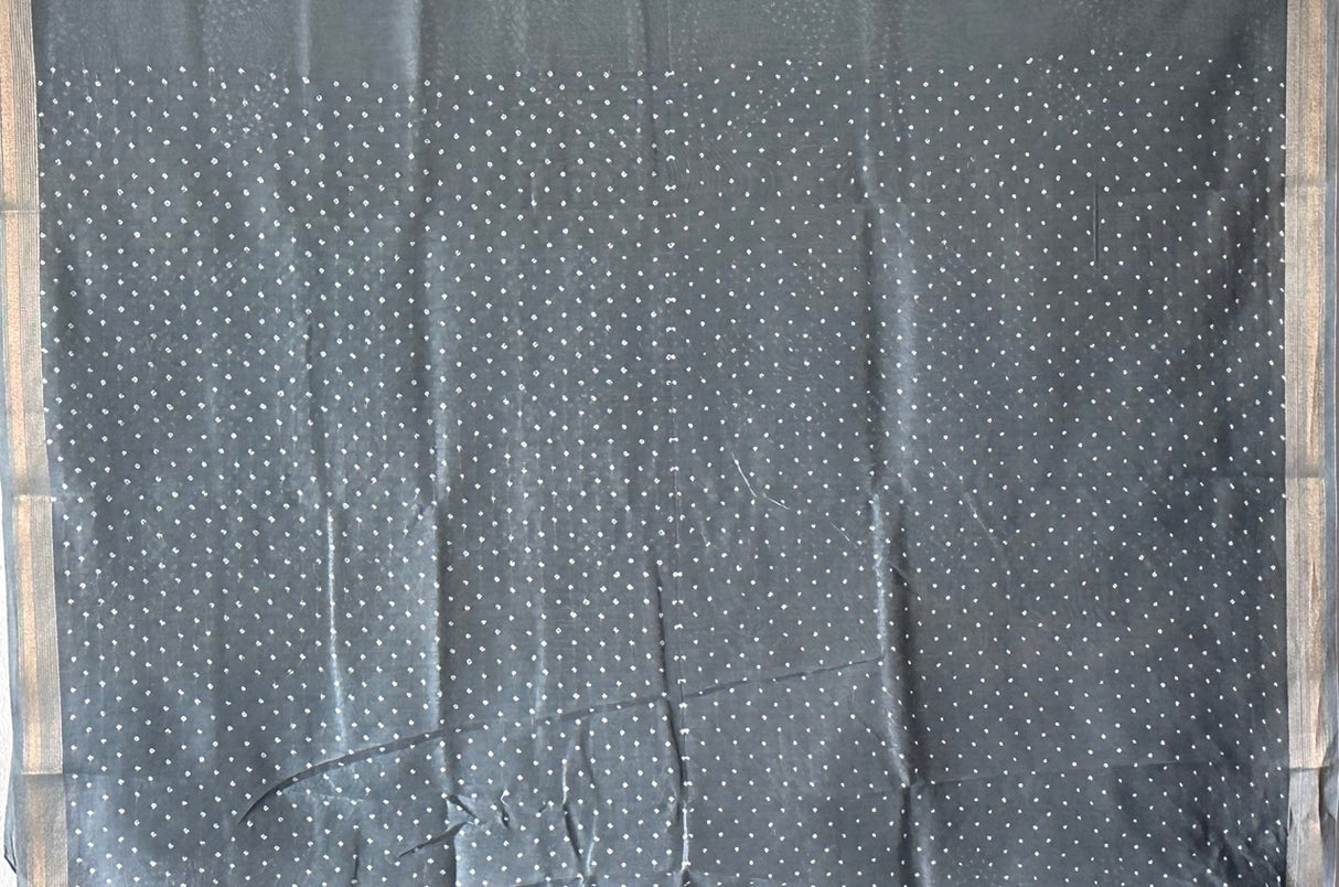 Grey Chanderi Cotton Silk Half And Half Bandhani Saree