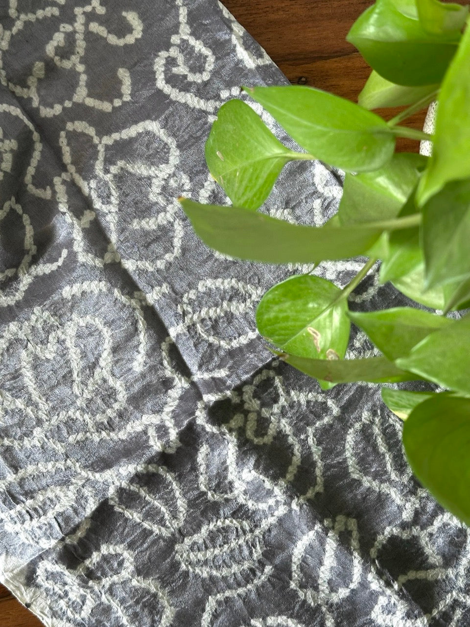 Grey Pure Gajji Bandhani Blouse Fabric