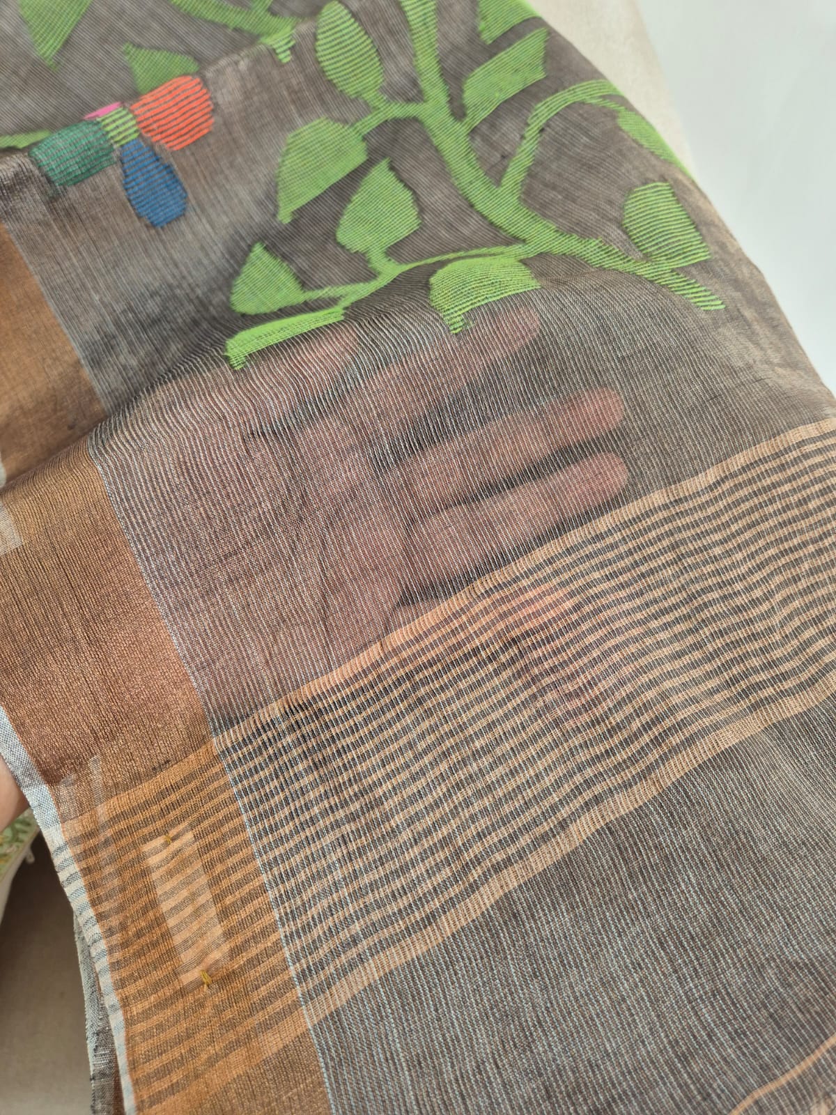 Grey Handloom Tissue Silk Saree with Jamdani weaving