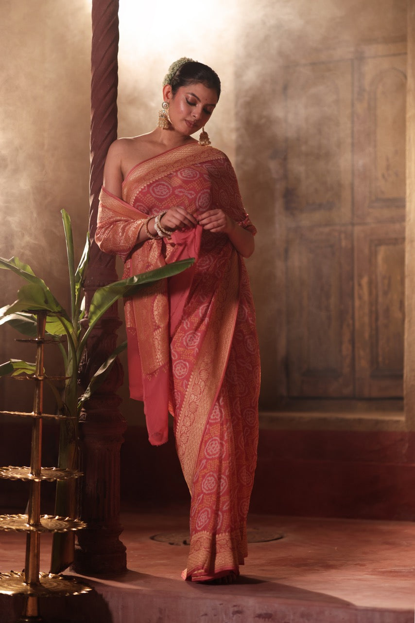 gulab-zari-pure-banarsi-gerogette-bandhani-saree