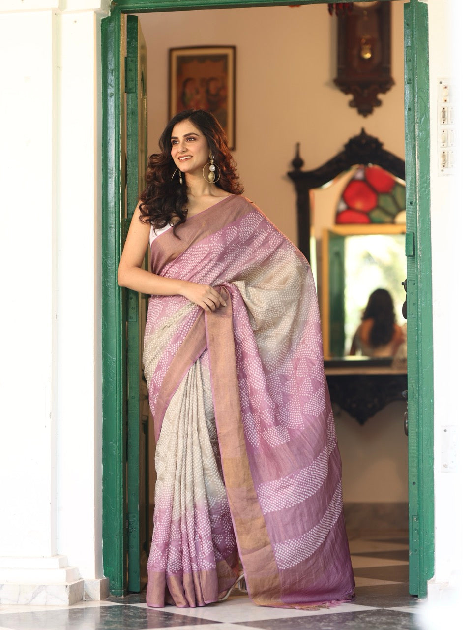 gulabi-zariya-munga-tussar-silk-bandhani-saree