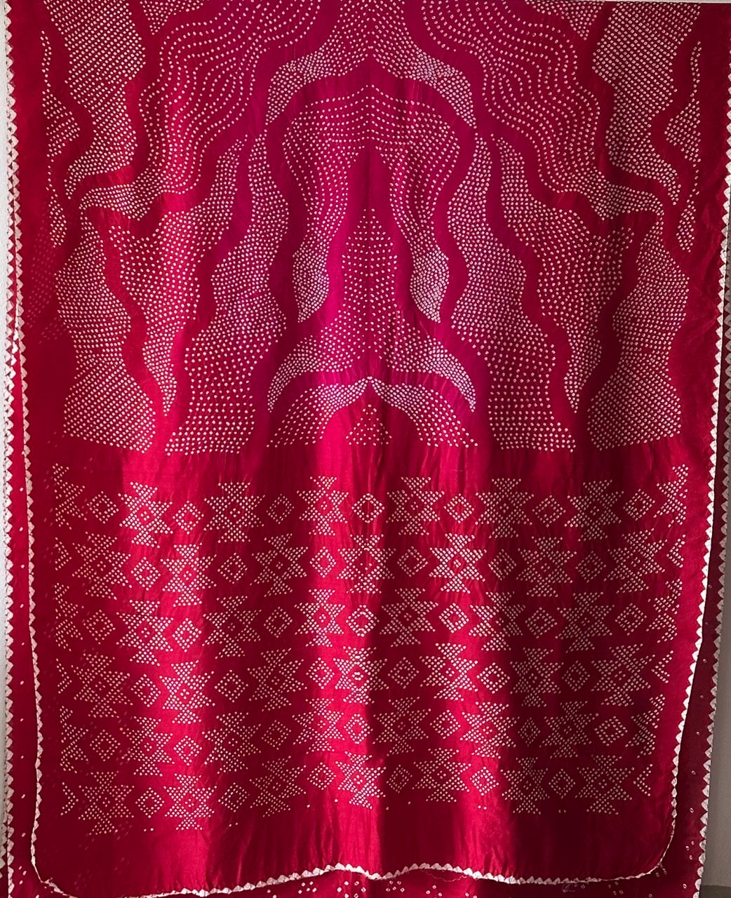 Gulzaar – Red and Pink Munga Silk Bandhani Saree