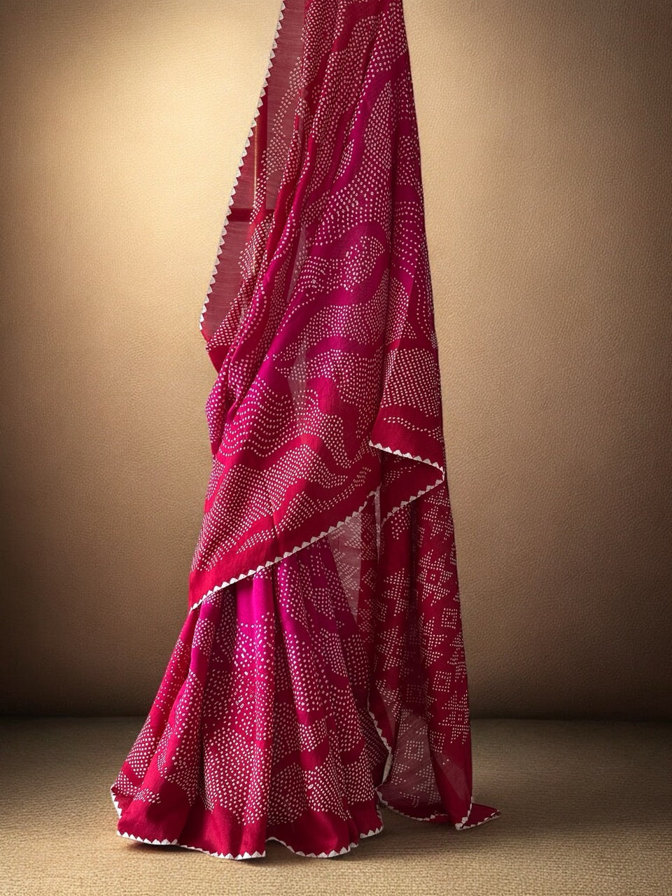 Gulzaar – Red and Pink Munga Silk Bandhani Saree