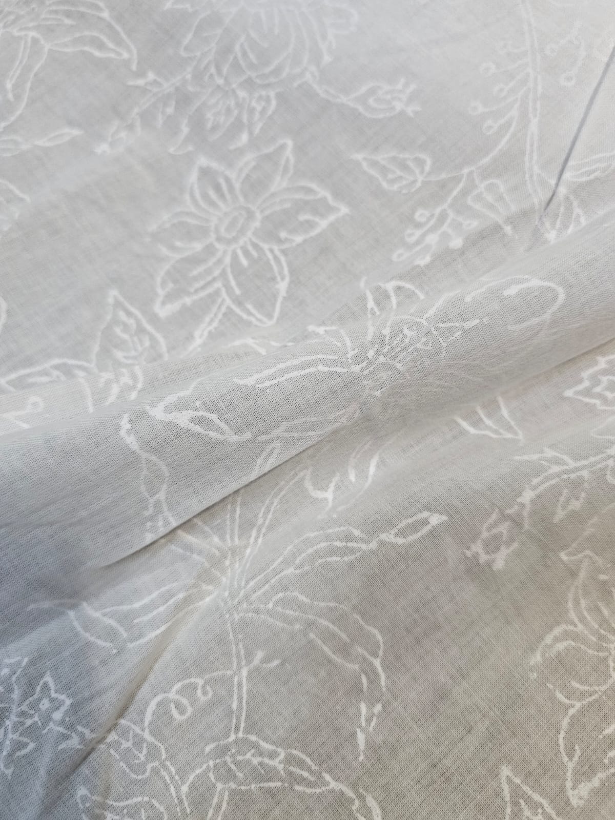 Lovely White on White Handblock Printed Cotton Fabric (2.5 meters)
