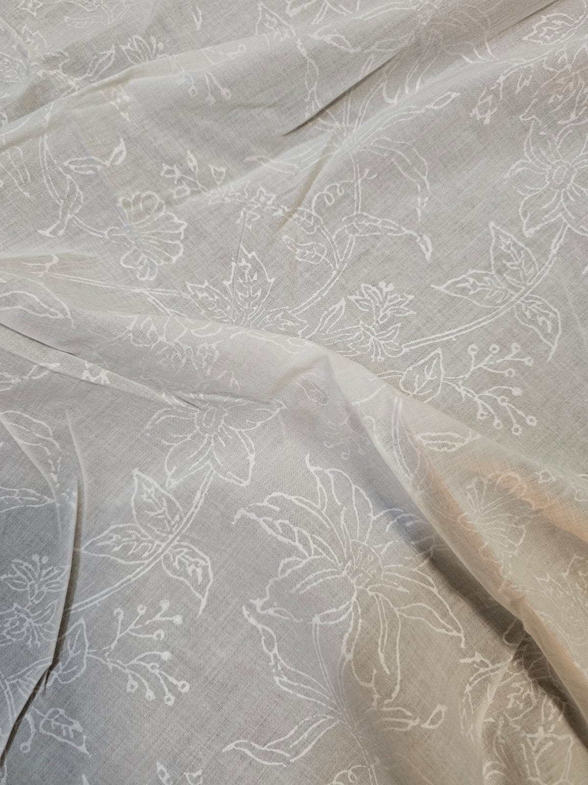 Lovely White on White Handblock Printed Cotton Fabric (2.5 meters)