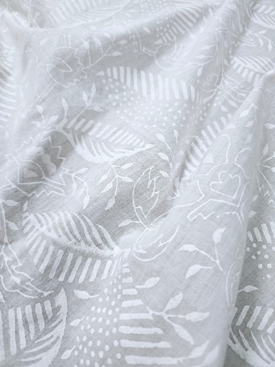 Handblock Printed White On White Cotton Fabric