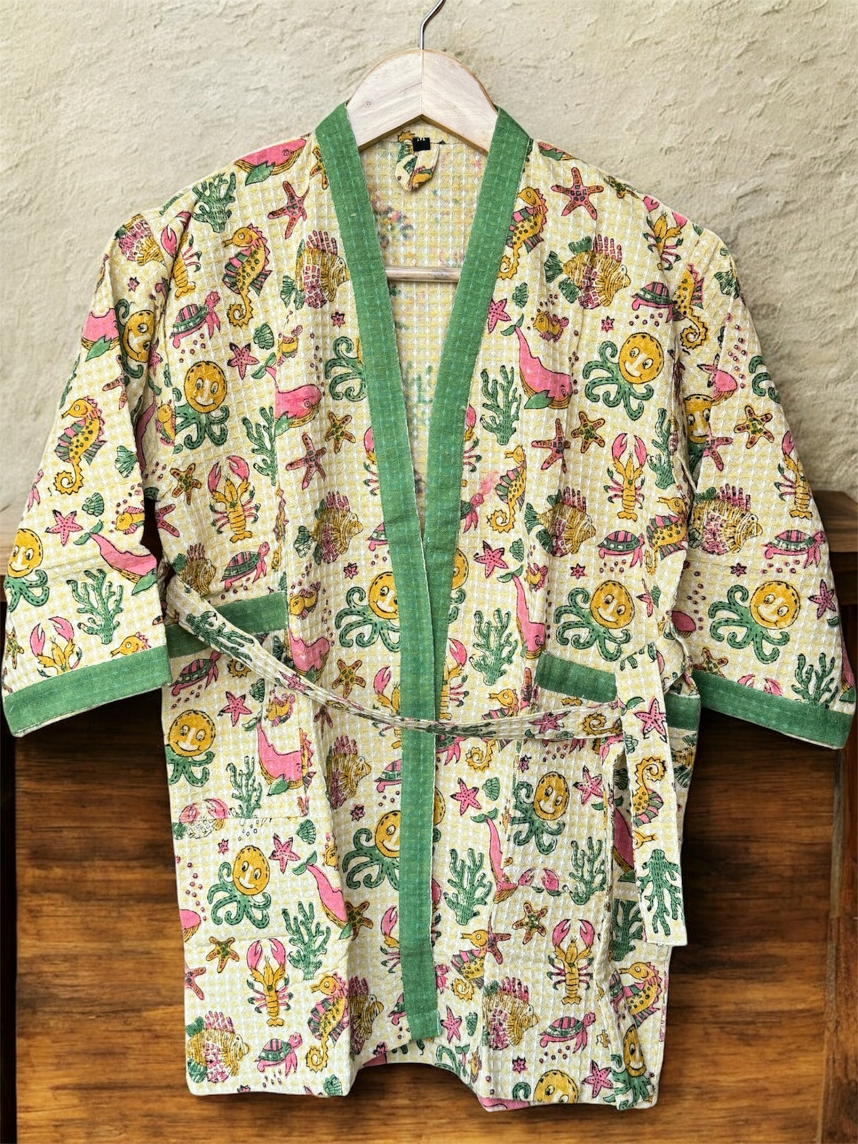 buy online kids sea theme handblock printed cotton bathrobes for gifting and resale New Zealand Australia