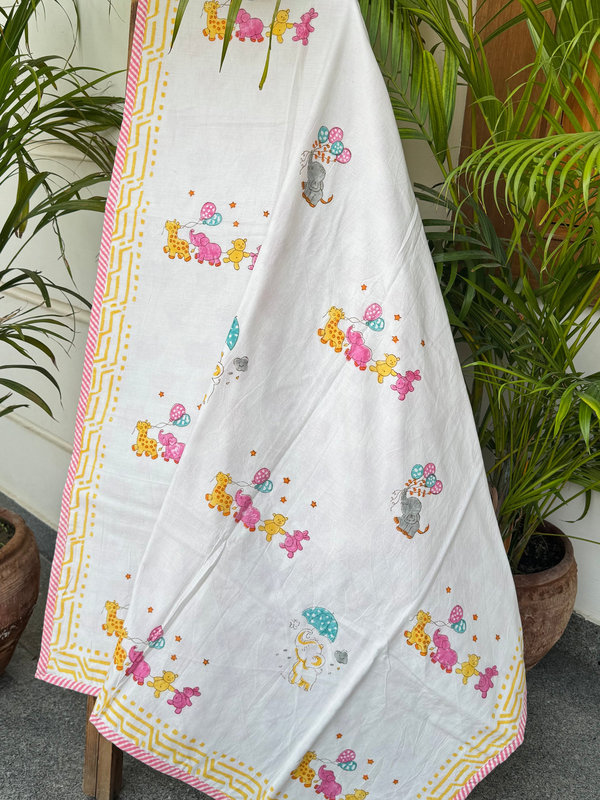 Jaipur artisan made elephant block printed kids dohar AC blanket sustainable mulmul cotton wholesale international USA UK