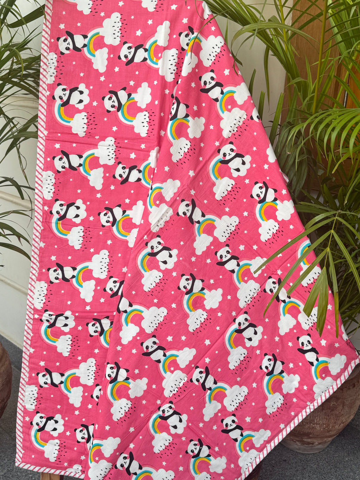 eco friendly panda baby blanket peach white color breathable fabric dohar for kids