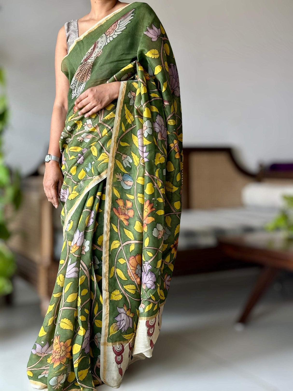 handloom-chanderi-cotton-silk-kalamkari-saree-side-drape-view