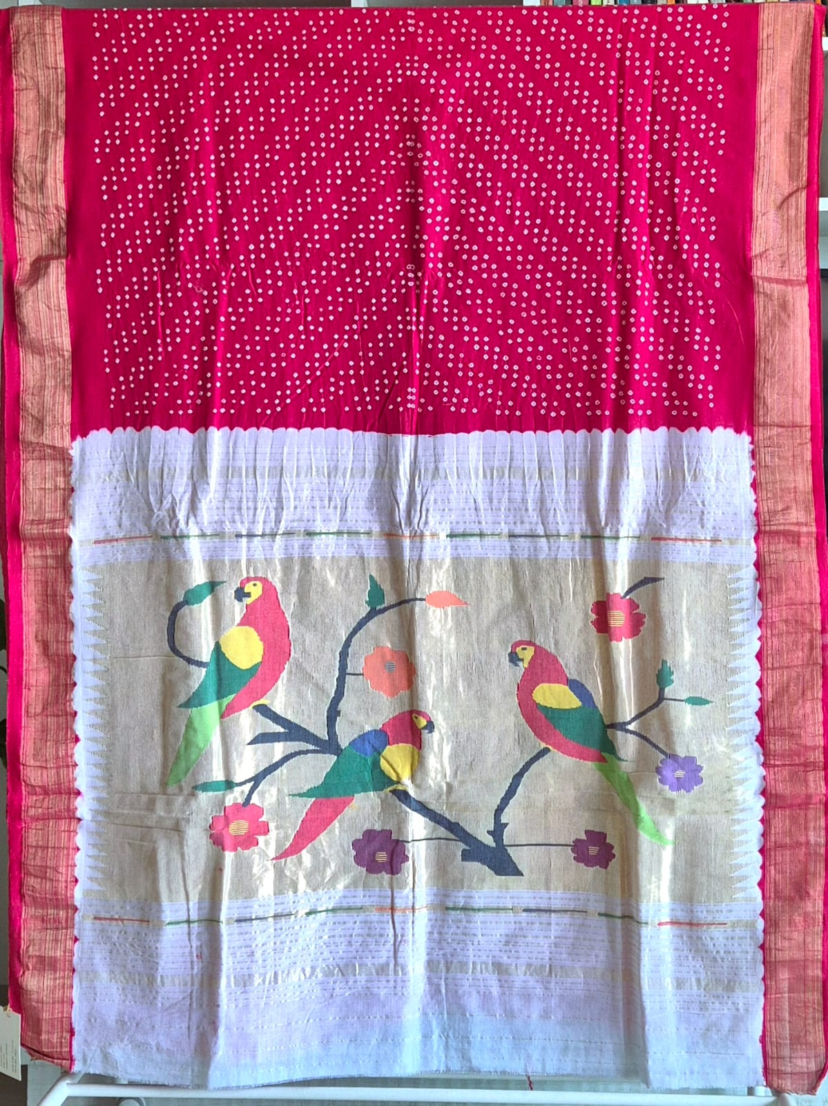 handloom-cotton-paithani-bandhani-saree-in-cherry-red-colour