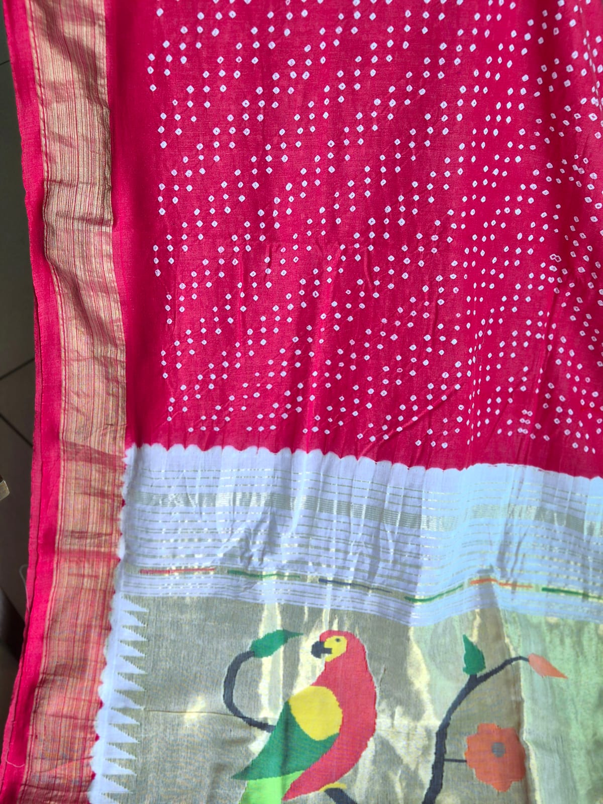 handloom-cotton-paithani-bandhani-saree-in-cherry-red-colour