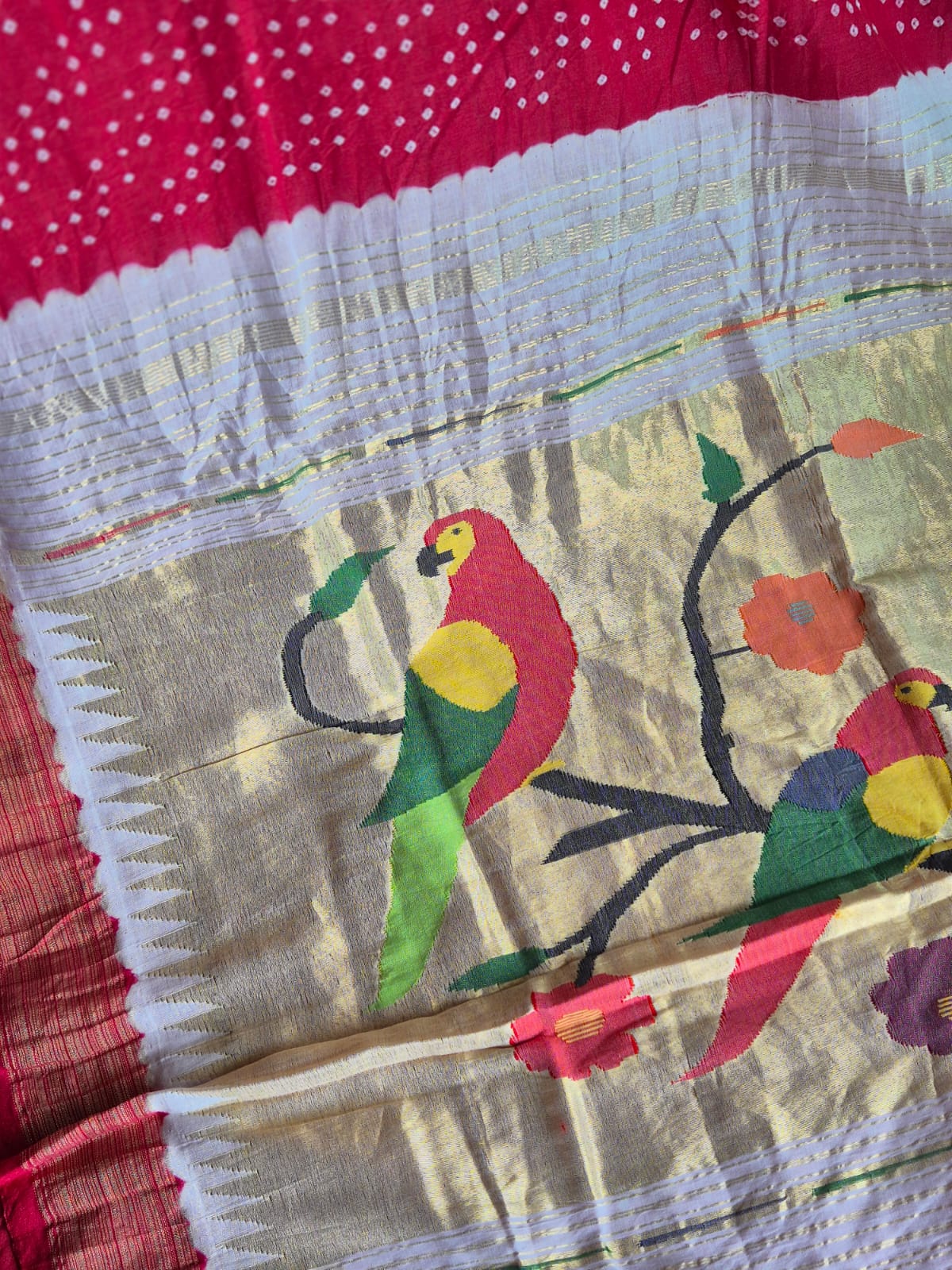 handloom-cotton-paithani-bandhani-saree-in-cherry-red-colour