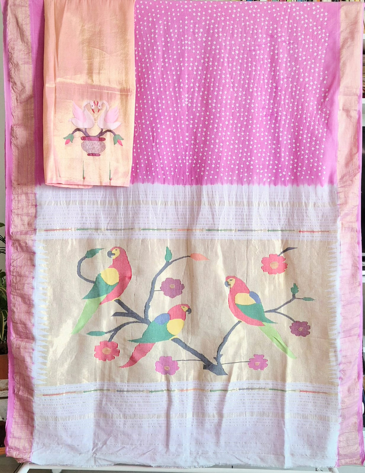 handloom-cotton-paithani-bandhani-saree-in-soft-bubble-gum-pink-colour