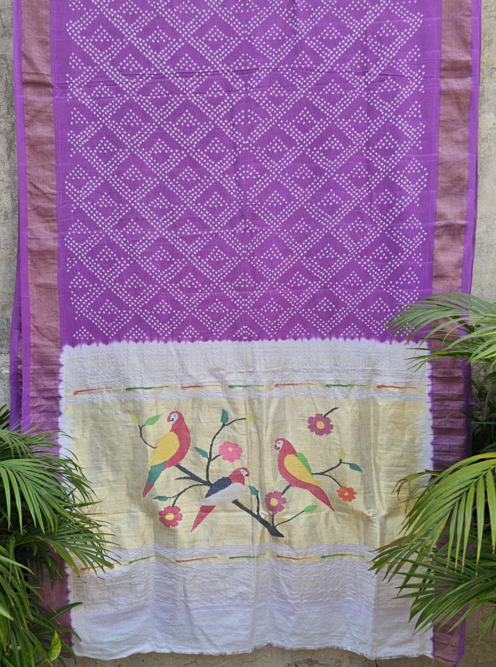 handloom-cotton-paithani-bandhani-saree-in-soft-lilac-colour