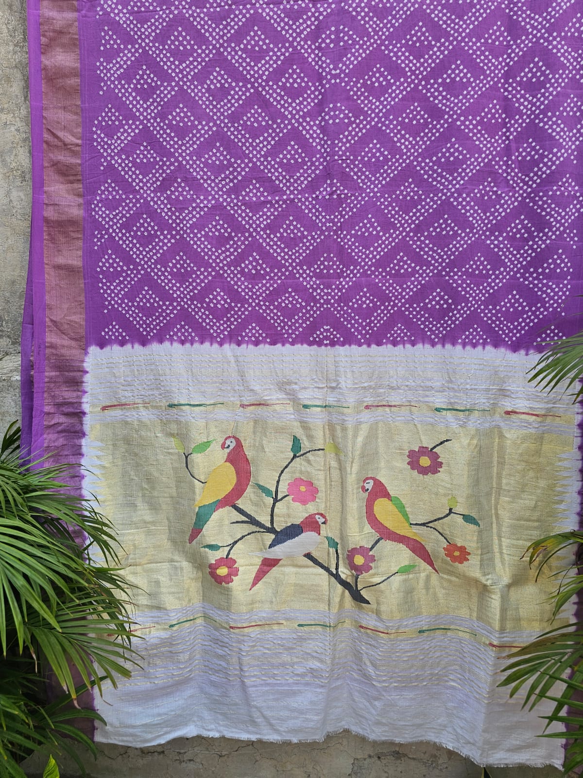 handloom-cotton-paithani-bandhani-saree-in-soft-lilac-colour