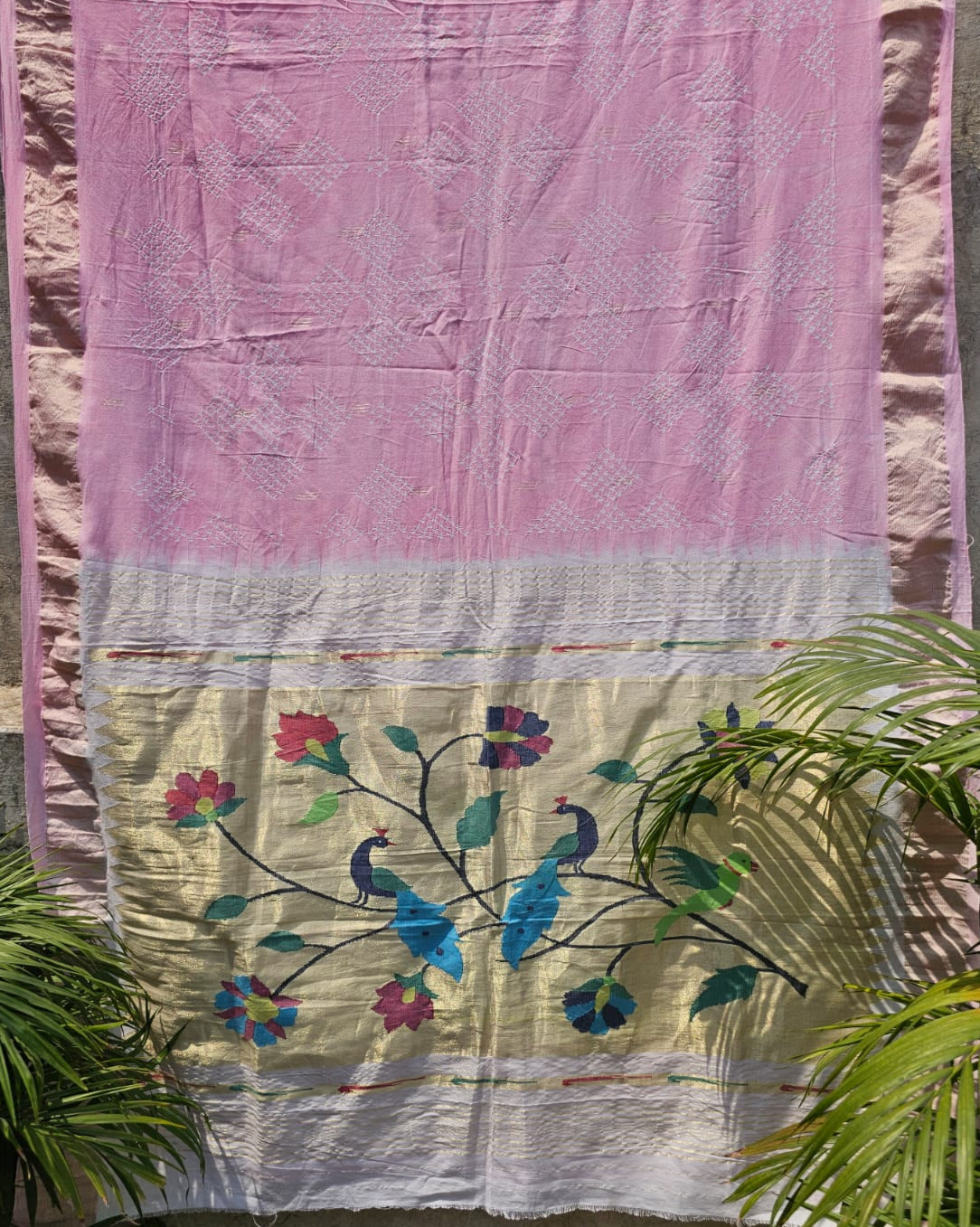 handloom-cotton-paithani-bandhani-saree-in-soft-pink-colour