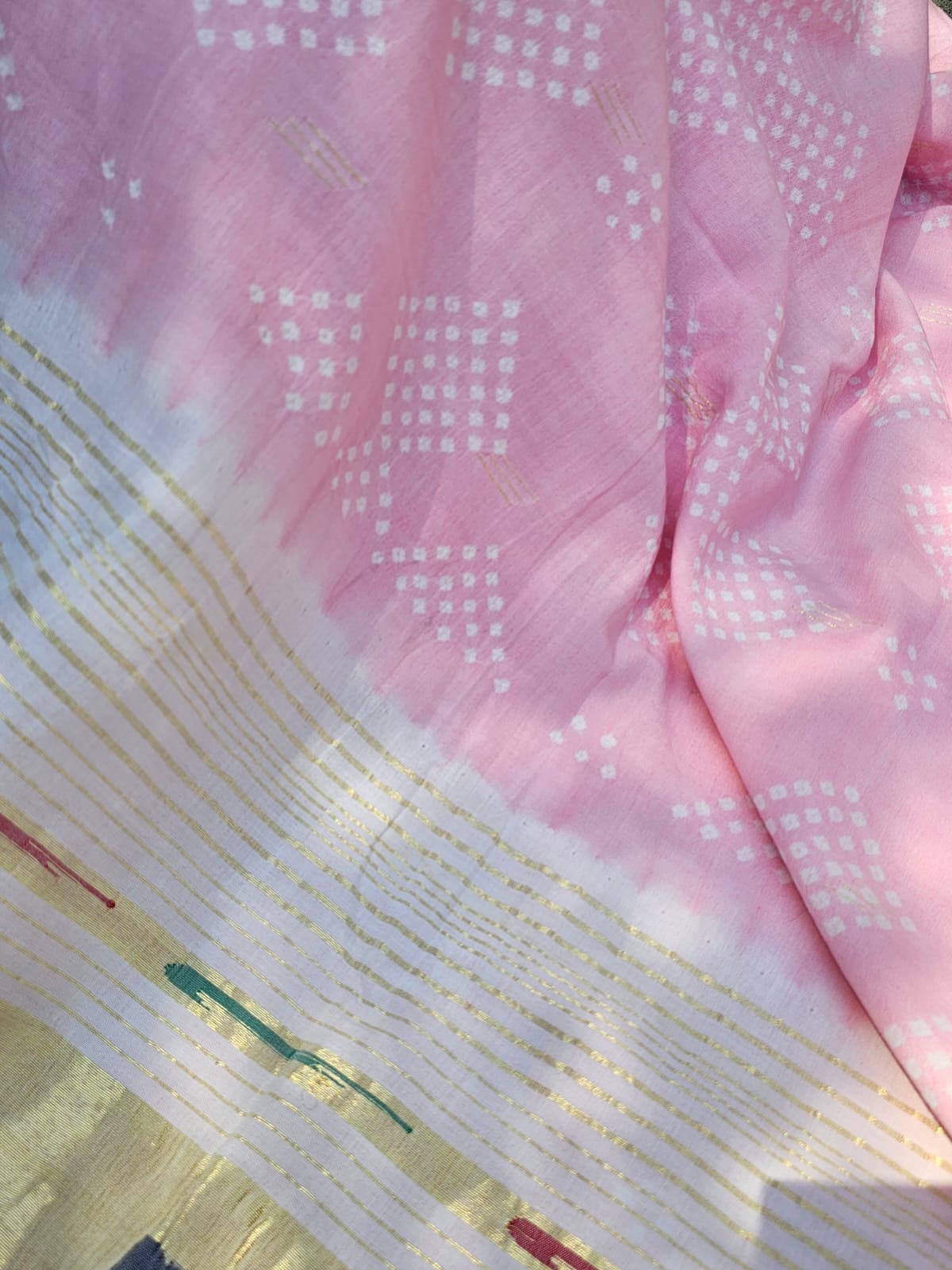 handloom-cotton-paithani-bandhani-saree-in-soft-pink-colour