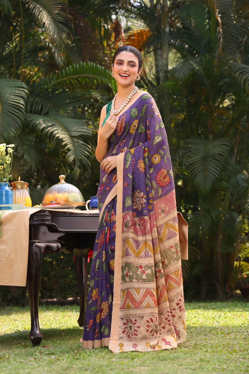 handloom-matka-silk-floral-kalamkari-saree-full-look
