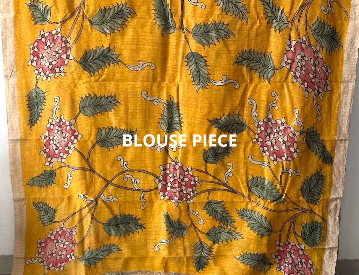 Handloom Matka Silk Floral Kalamkari Saree In Kesari Colour (PREORDER 1 month)