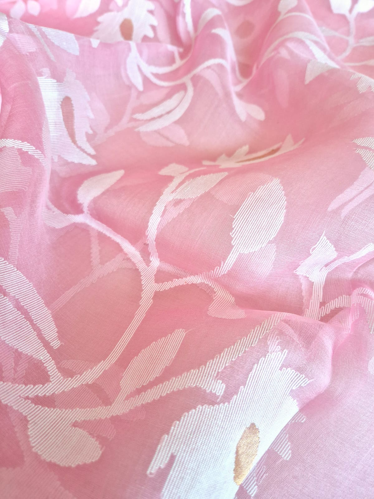 Floral Weave Handloom Soft Pink Muslin Silk Jamdani Dupatta