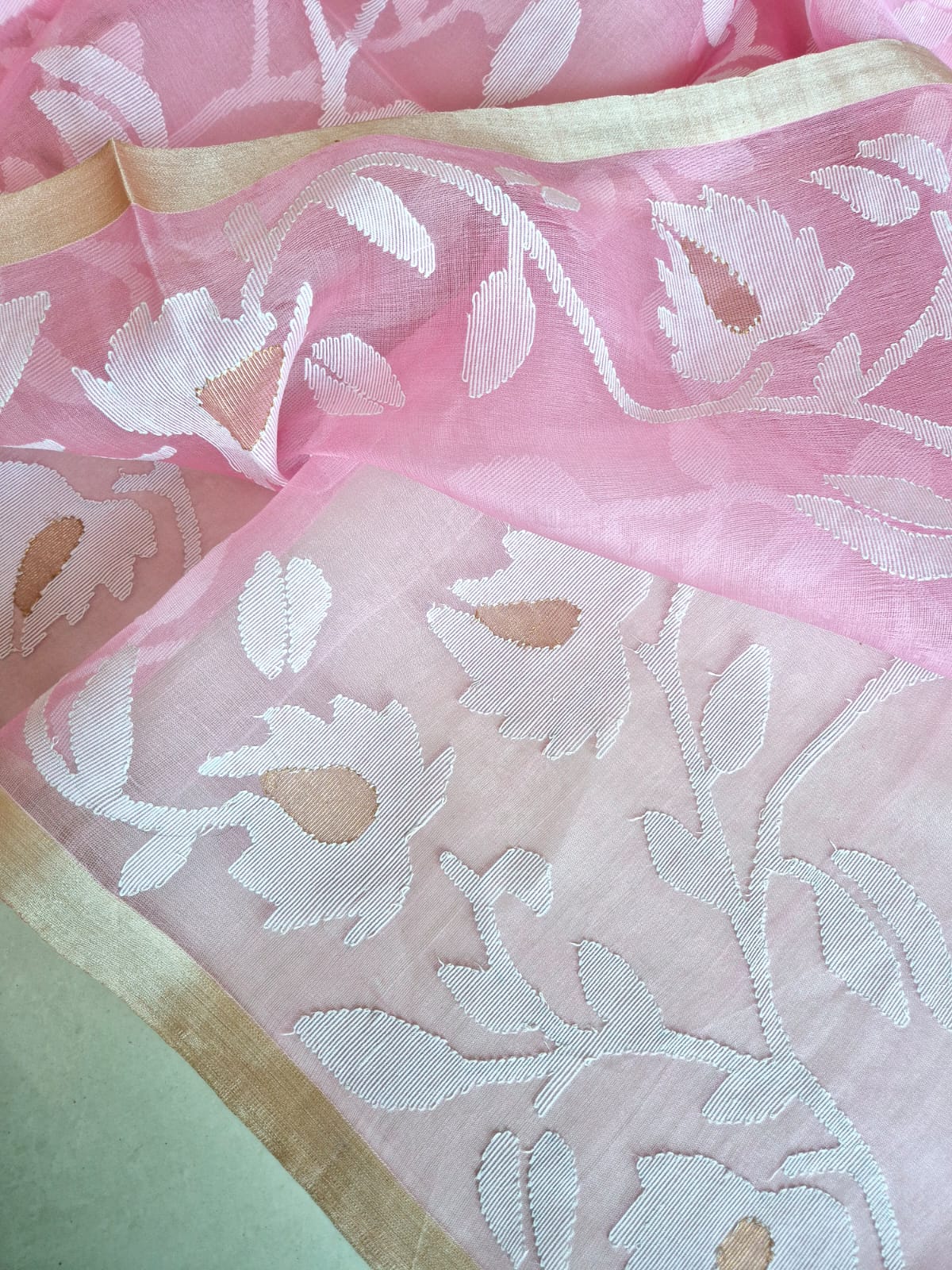Floral Weave Handloom Soft Pink Muslin Silk Jamdani Dupatta