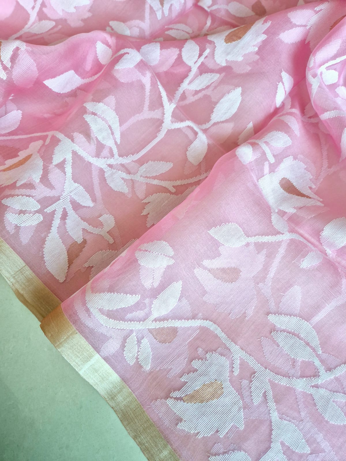 Floral Weave Handloom Soft Pink Muslin Silk Jamdani Dupatta